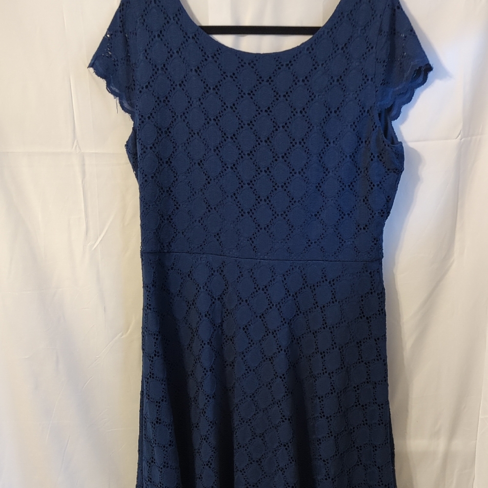 Ronni Nicole Navy Lace Midi Fit-and-Flare Dress